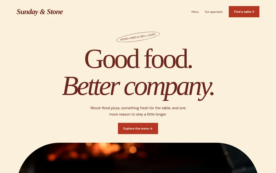 Sunday and Stone restaurant example website