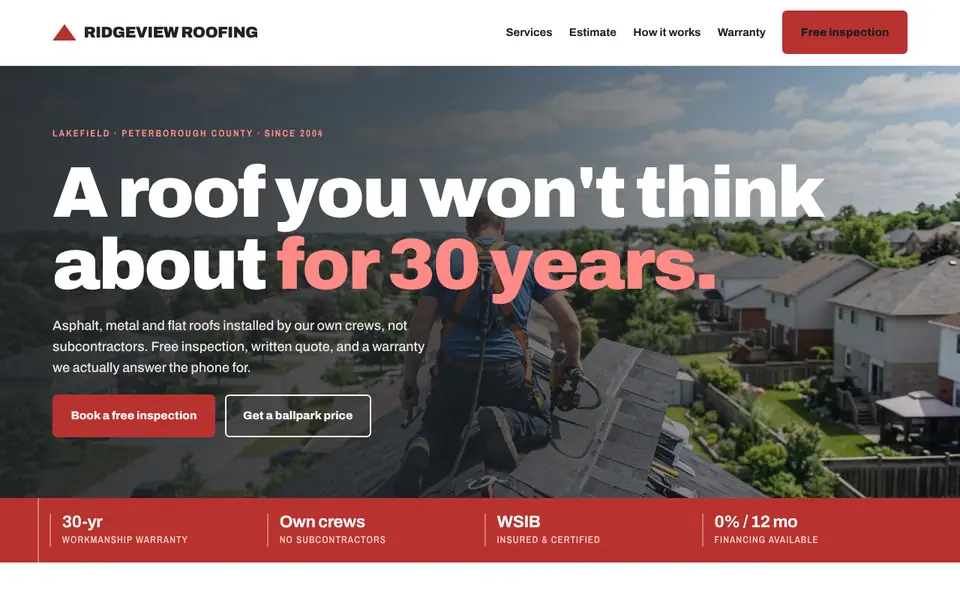 Ridgeview Roofing example website